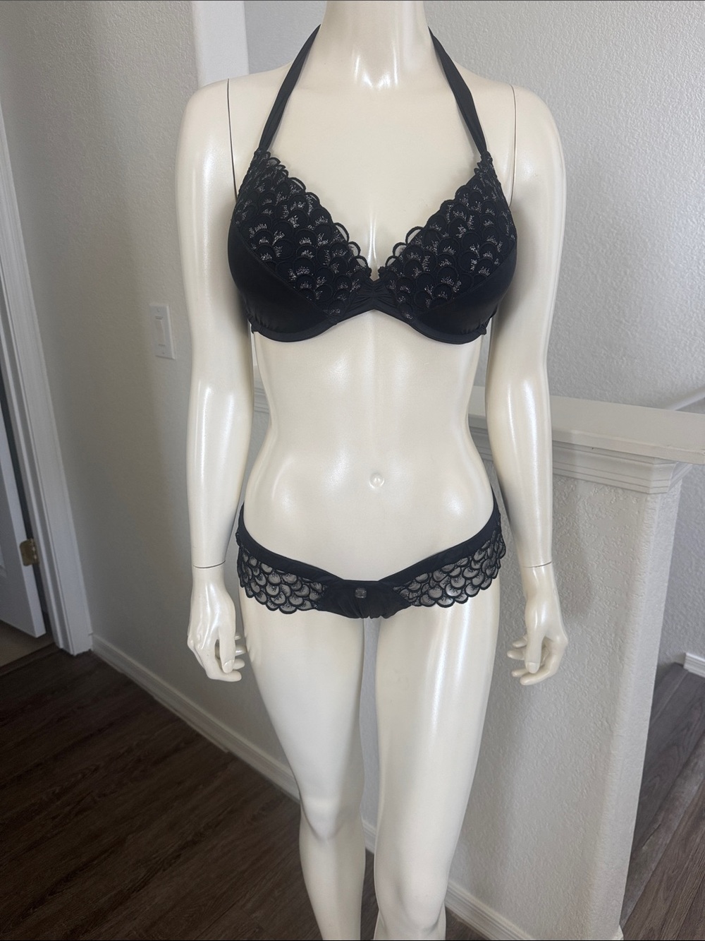 Beach Bunny Black Lace Halter Bikini Set